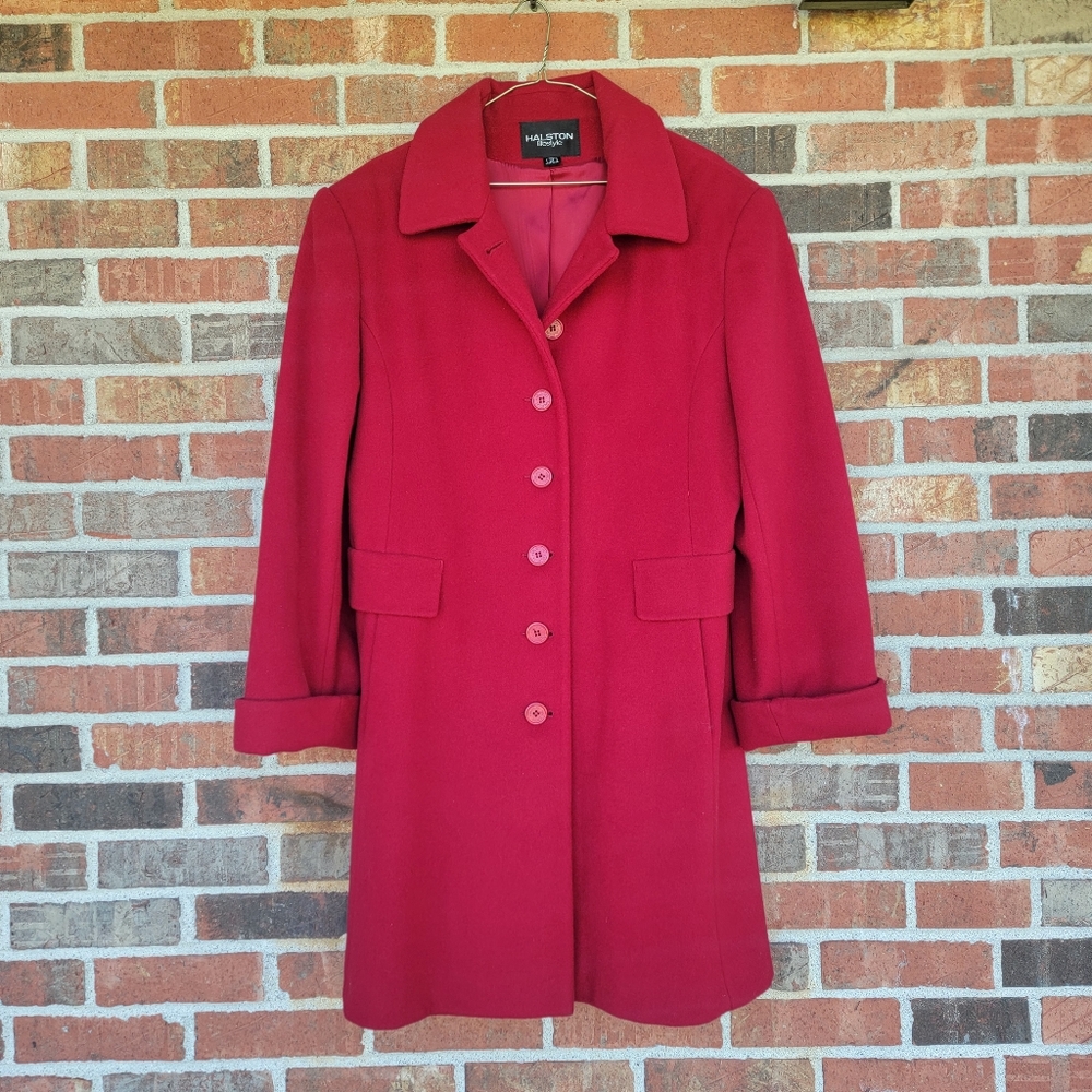 Vintage Halston Lifestyle Women's Red Wool Coat Size 14